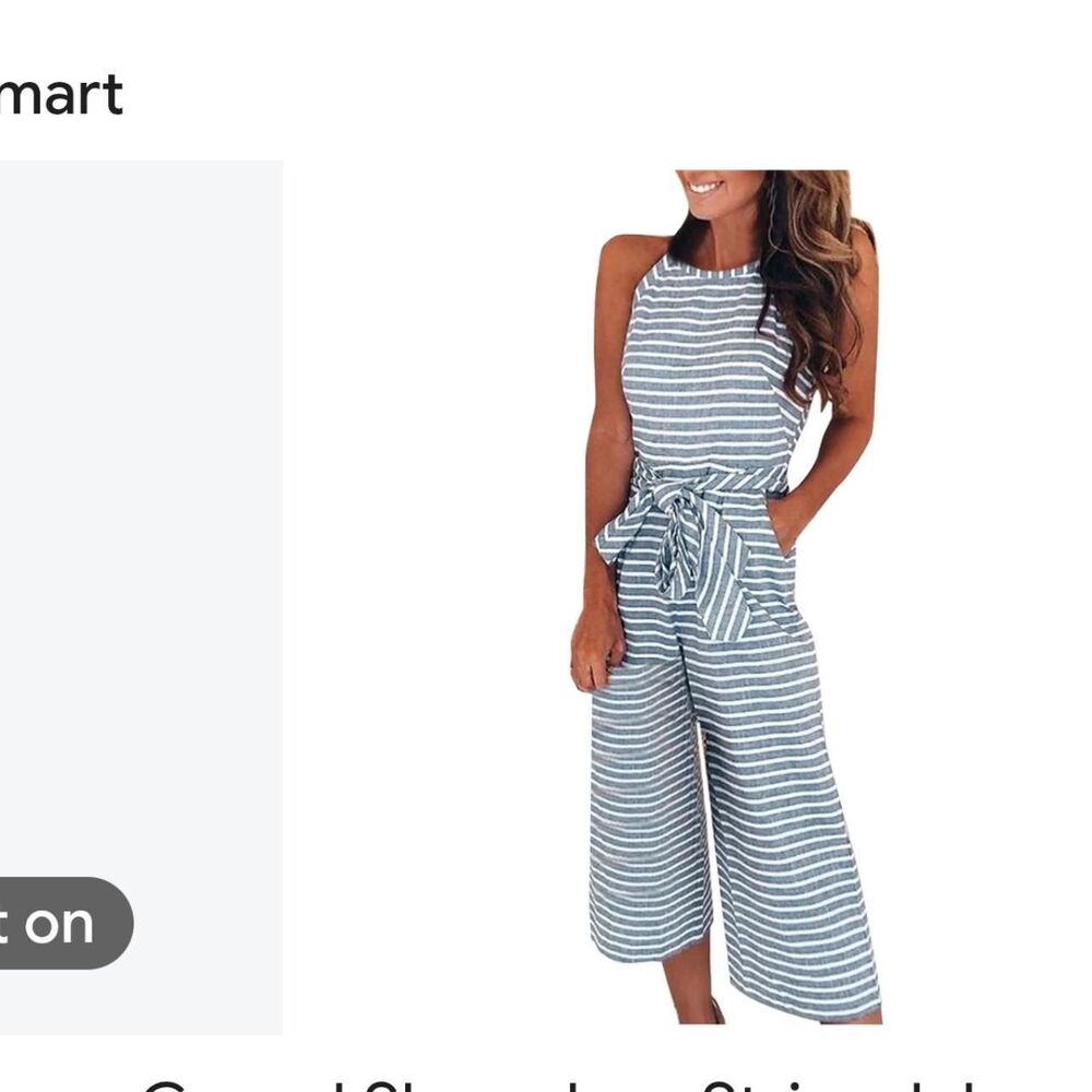 Women's White/Light Blue Sleeveless Jumpsuit with Waist Tie